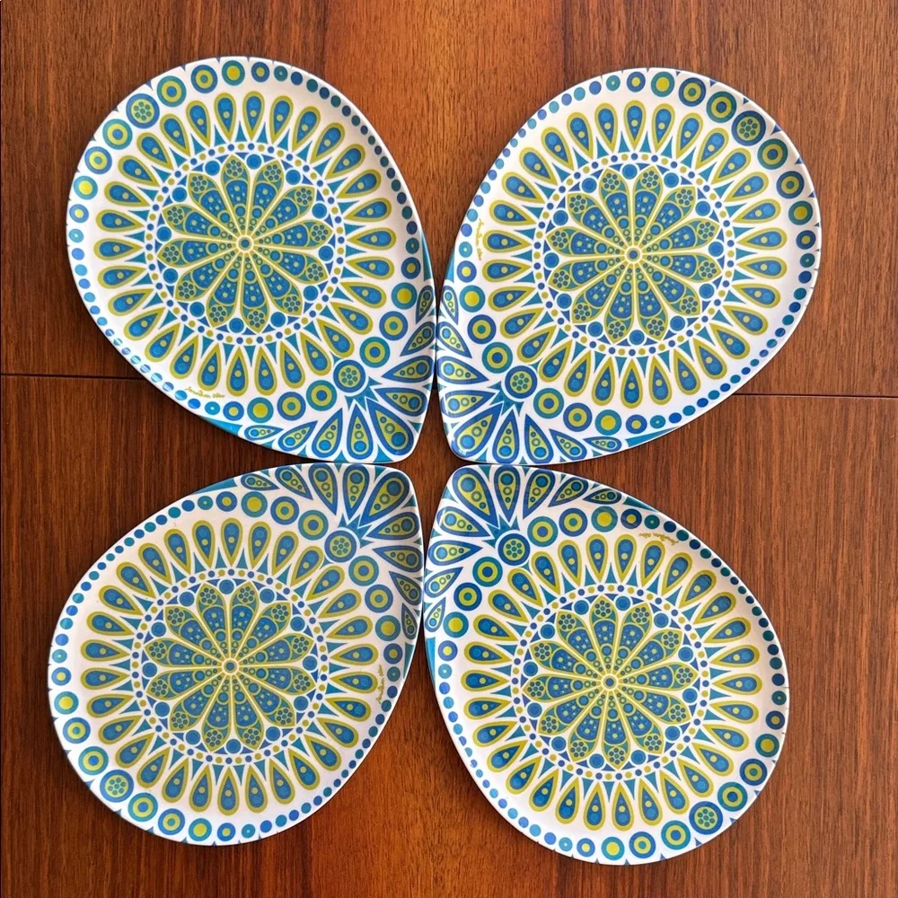 Set of 4 Jonathon Adler Melamine Peacock Plates